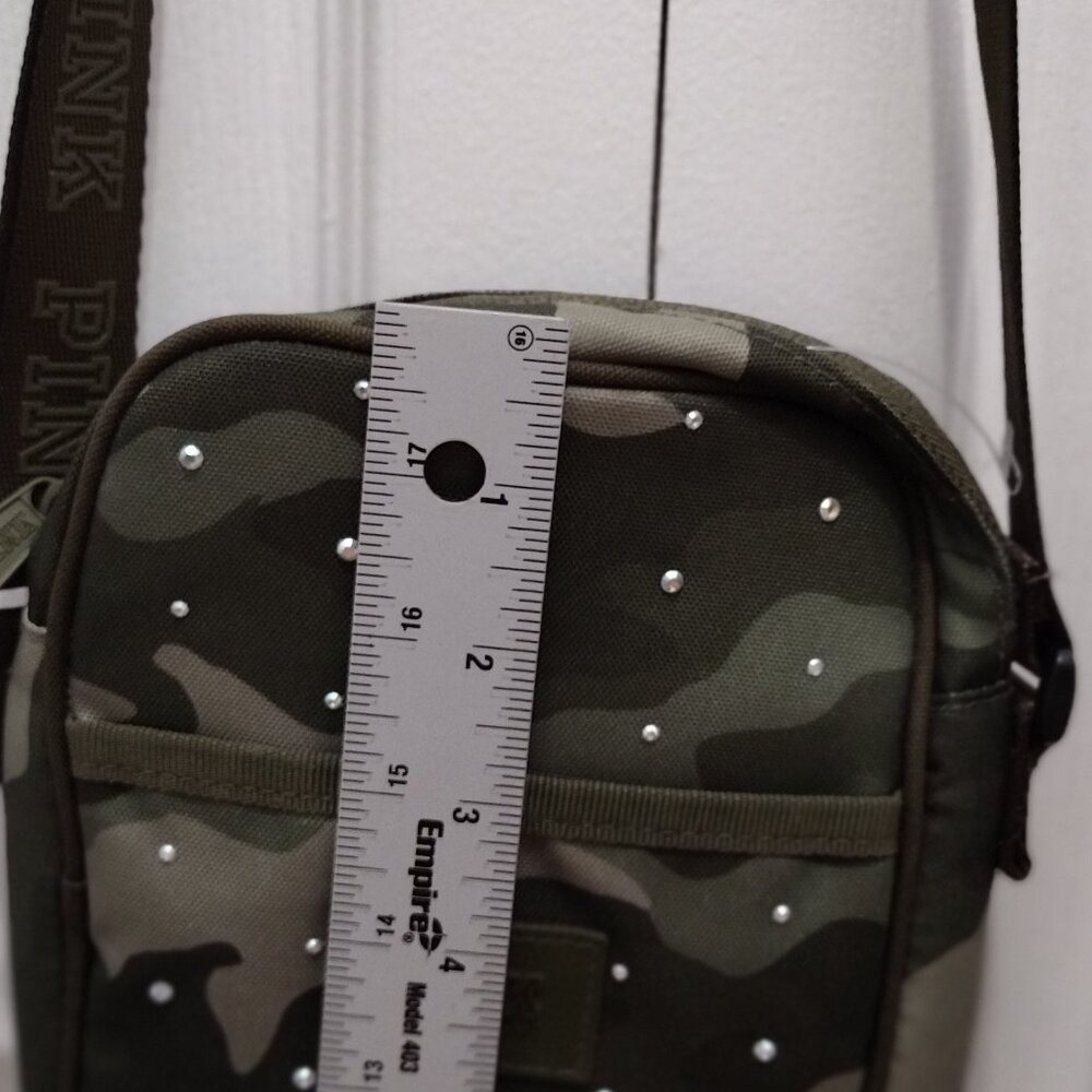 PINK Victoria’s Secret Camo Rhinestone Crossbody Bag Green Studded Mini Purse - Picture 6 of 10